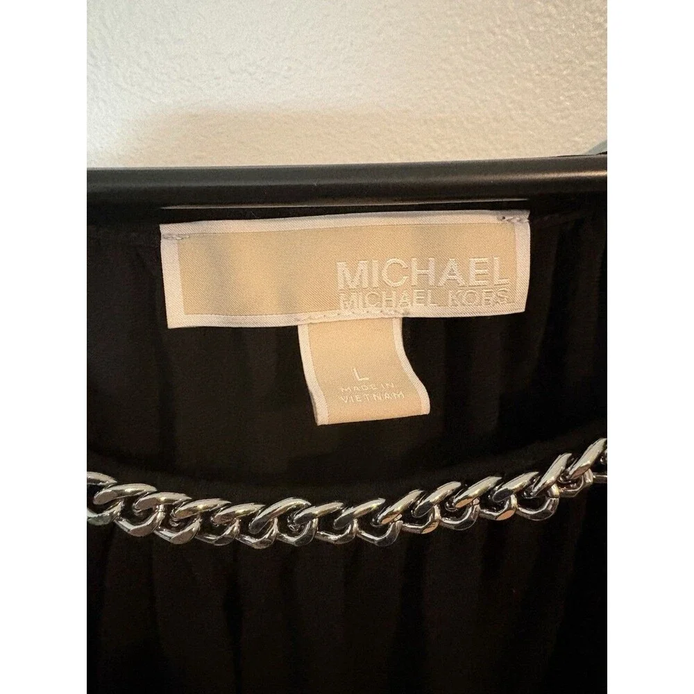Michael Kors Blouse w/ Chain Detail, Black, Split Sleeves, Size Large